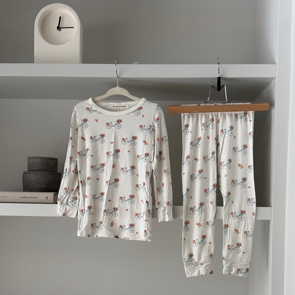 Bambi & Birdie Bamboo Kids Cream Bicycle Print Pajama Set
